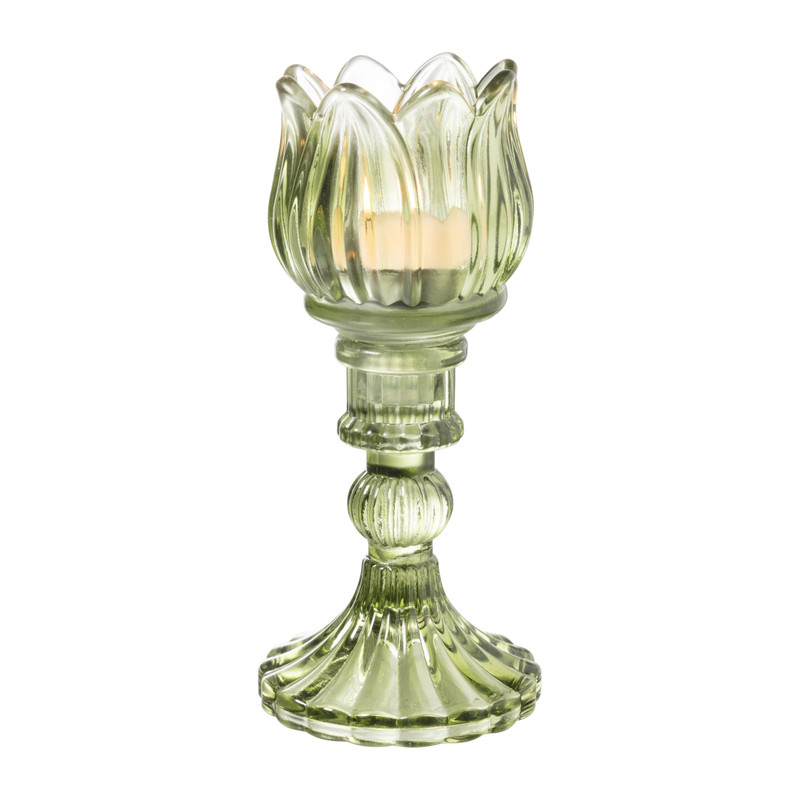 Waxinelichthouder tulp Ilona - groen - ø7.8x14 cm