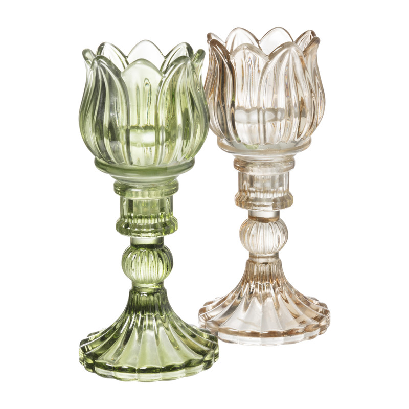 Waxinelichthouder tulp Nathalie - oker - ø7.8x14 cm