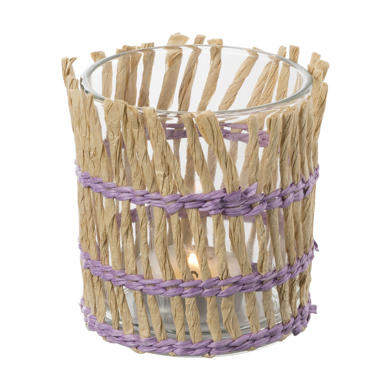 Waxinelichthouder riet - paars - ø8x9 cm