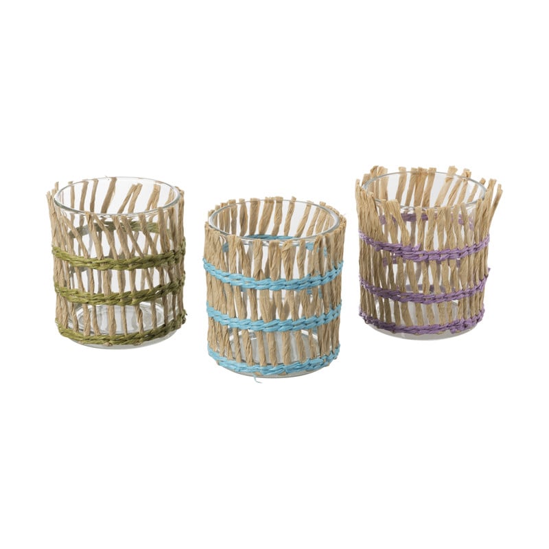 Waxinelichthouder riet - paars - ø8x9 cm