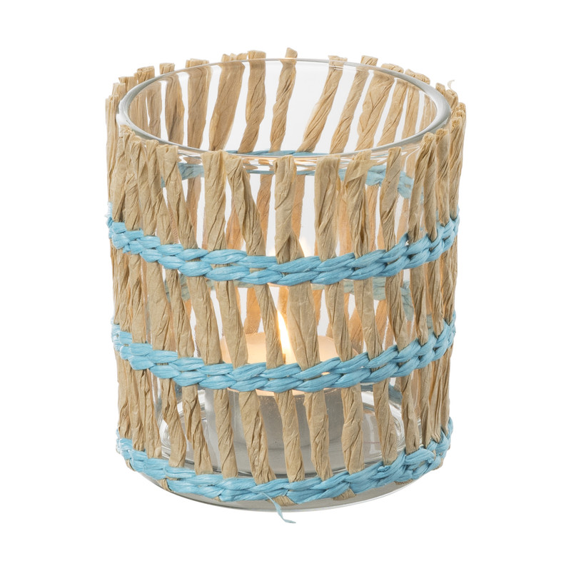 Waxinelichthouder riet - blauw - ø8x9 cm