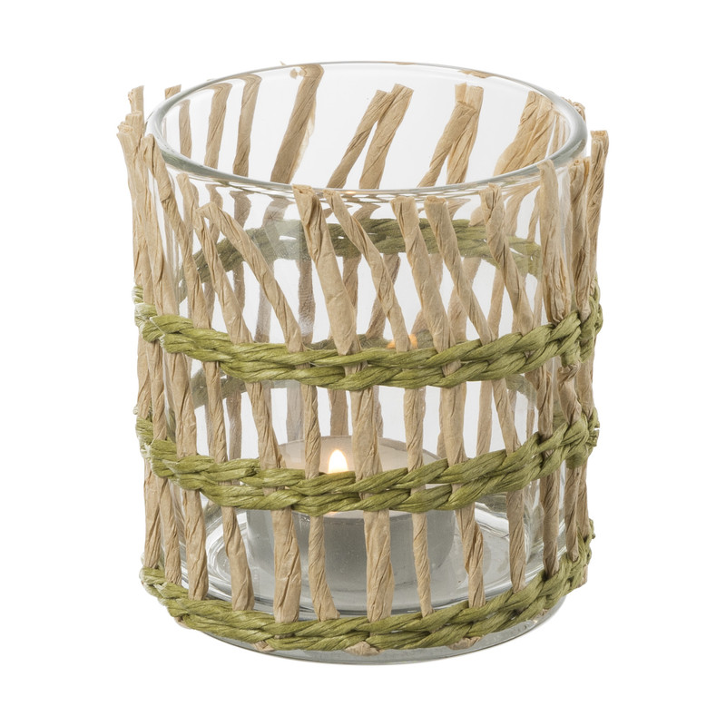 Waxinelichthouder riet - groen - ø8x9 cm