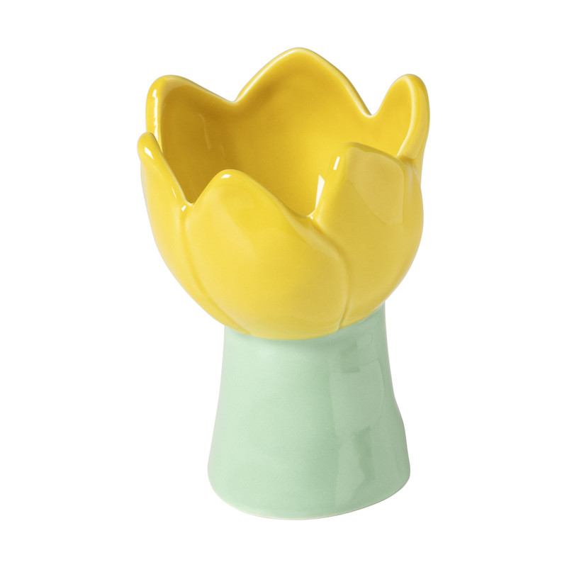 Waxinelichthouder tulp S - geel/groen - ø8x12 cm