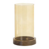 Windlicht glas en hout klein - beige/bruin - ø10x20 cm