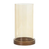 Windlicht glas en hout groot - beige/bruin - ø12x25 cm