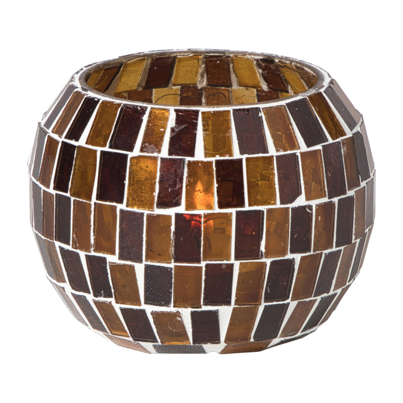Waxinelichthouder mozaiek - bruin - ø8x6.5 cm