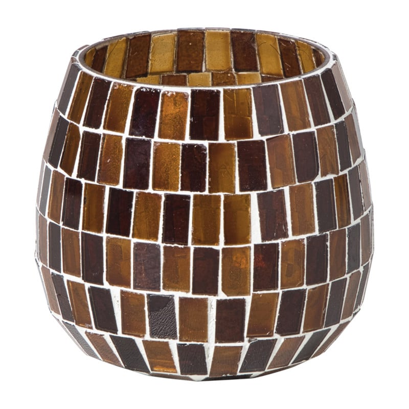 Waxinelichthouder mozaiek - bruin - ø9x8 cm