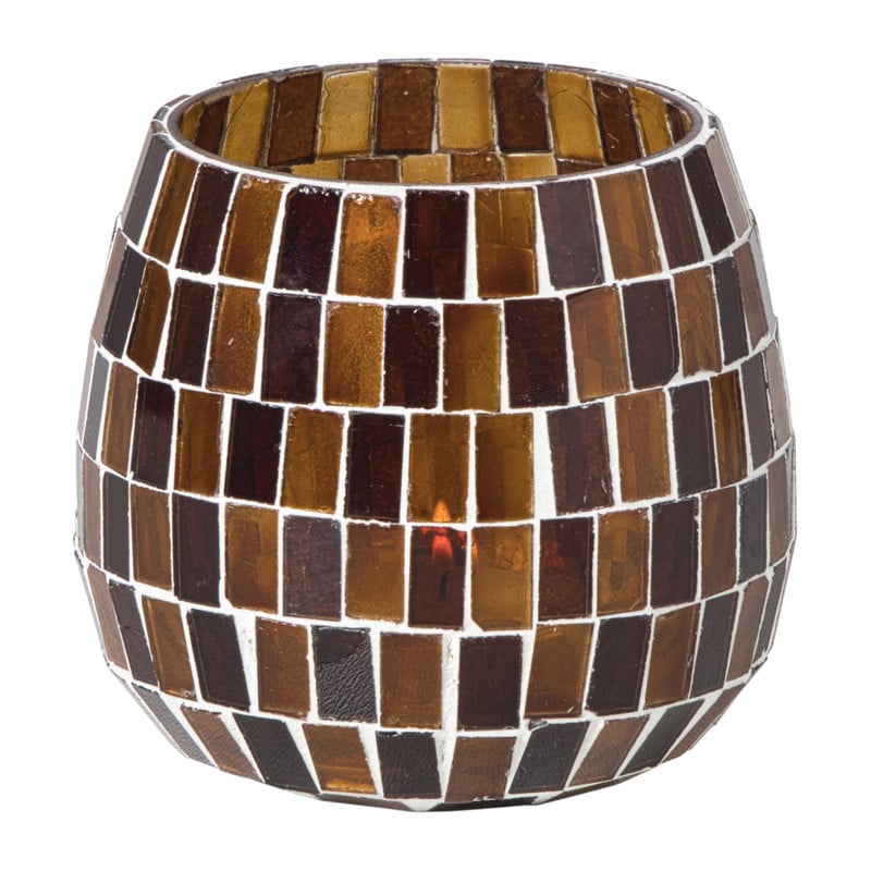 Waxinelichthouder mozaiek - bruin - ø9x8 cm