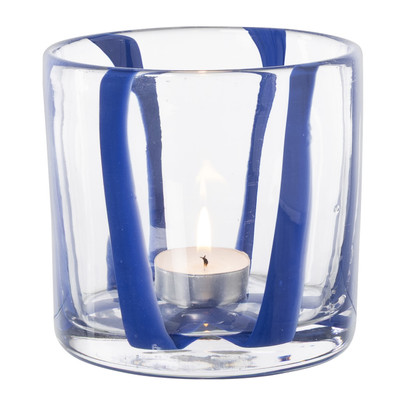 Waxinelichthouder streep - blauw - ø10x10 cm