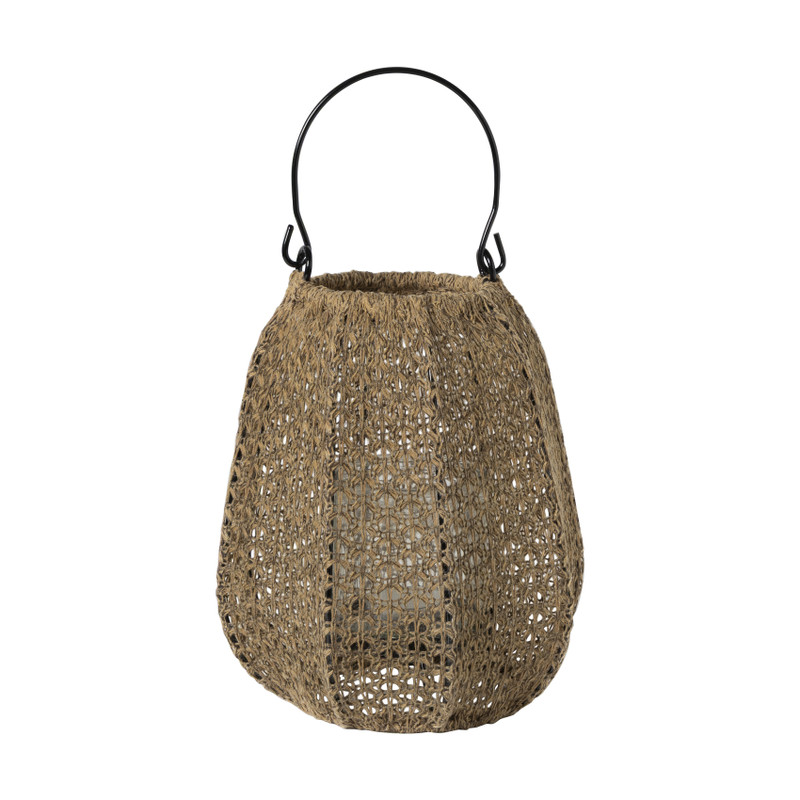 Windlicht gevlochten Petra - bruin - ø18x20 cm