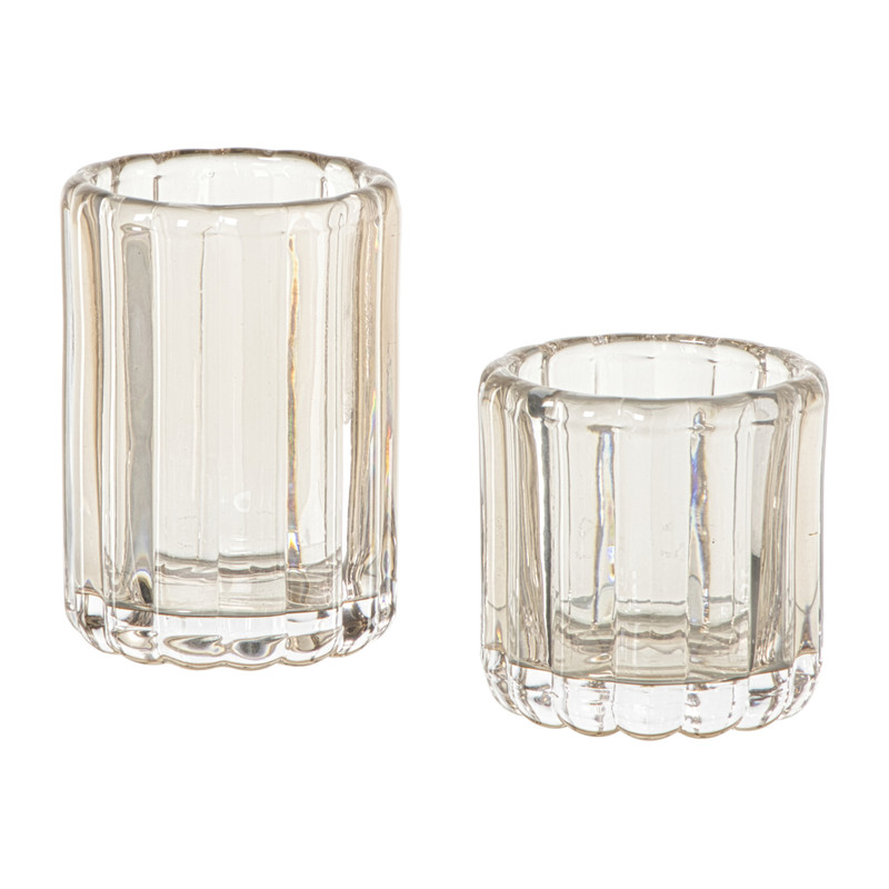 Waxinelichthouder glas klein - beige - ø8.5x8.5 cm