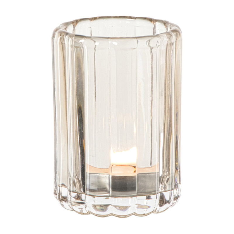 Waxinelichthouder glas groot - beige - ø8.5x12 cm