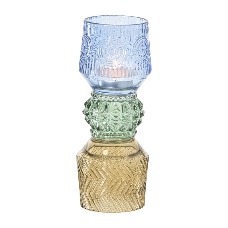 Waxinelichthouder stapel - blauw - ø8x20 cm