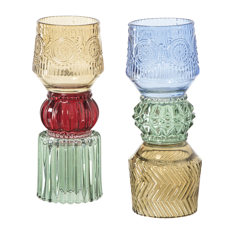 Waxinelichthouder stapel - blauw - ø8x20 cm