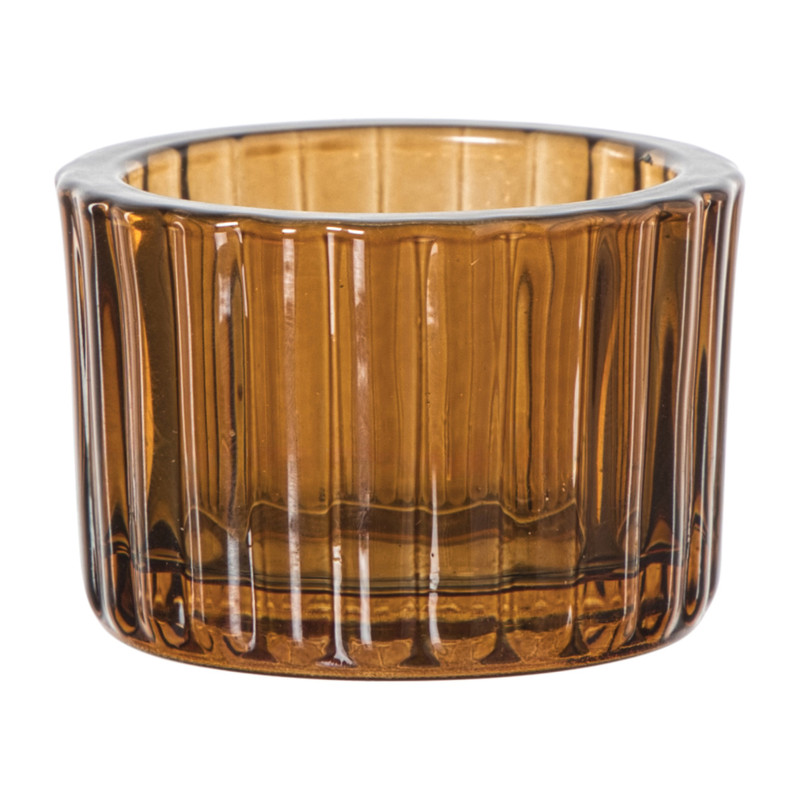 Waxinelichthouder ribbel - bruin - ø5.5x3.7 cm