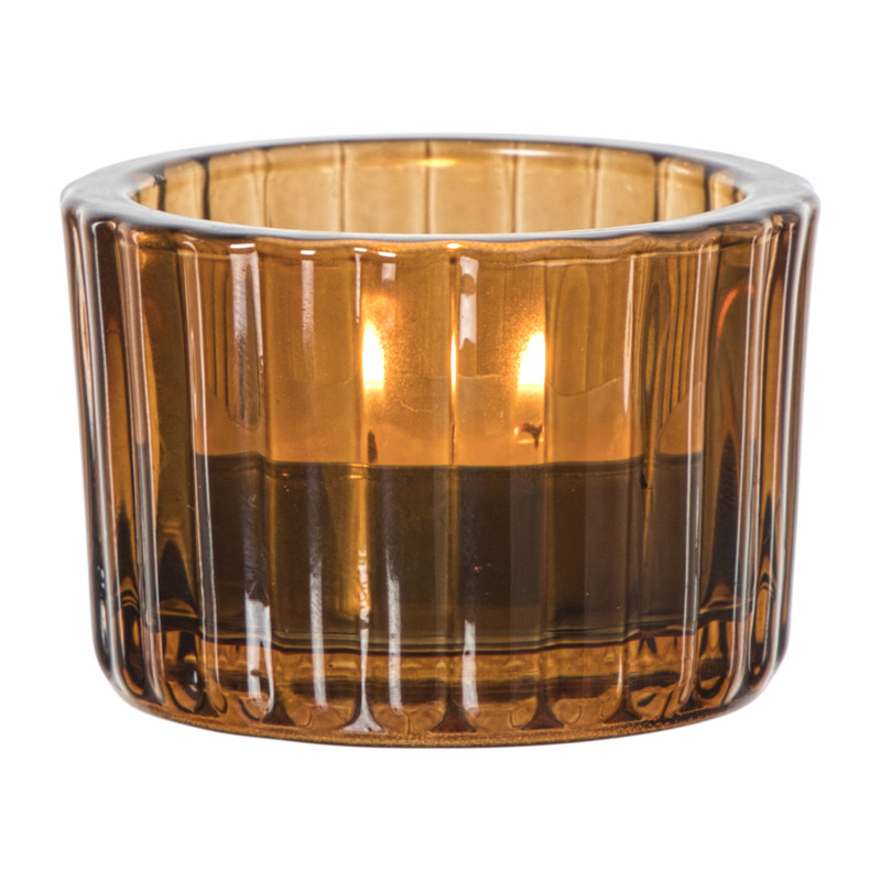 Waxinelichthouder ribbel - bruin - ø5.5x3.7 cm