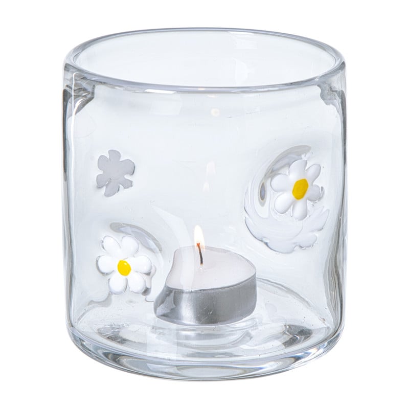 Waxinelichthouder madelief glas - transparant - ø10x10 cm 