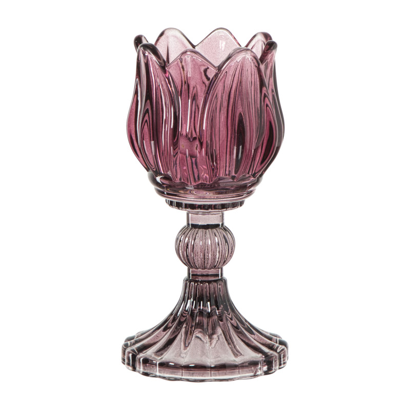 Waxinelichthouder tulp - donkerrood - ø7.8x14 cm