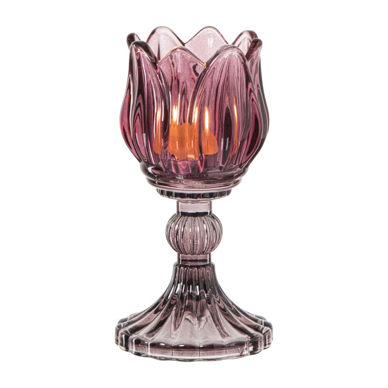 Waxinelichthouder tulp - donkerrood - ø7.8x14 cm