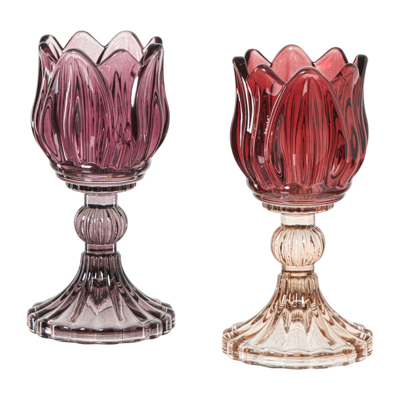 Waxinelichthouder tulp - donkerrood - ø7.8x14 cm