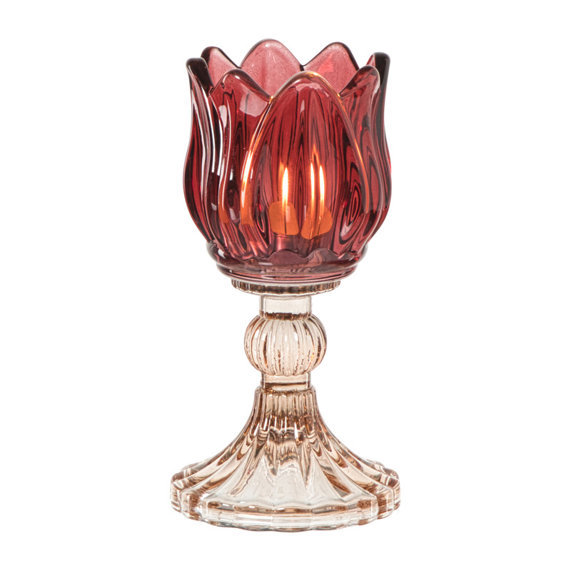 Waxinelichthouder tulp - rood/roze - ø7.8x14 cm