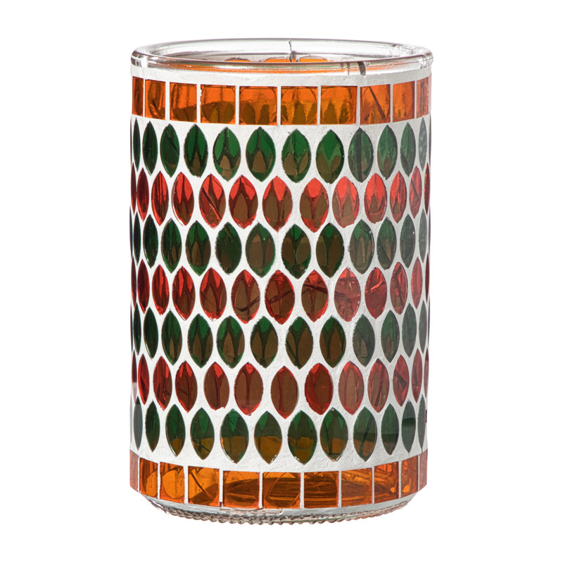 Waxinelichthouder mozaïek - oranje/groen - ø10x15 cm