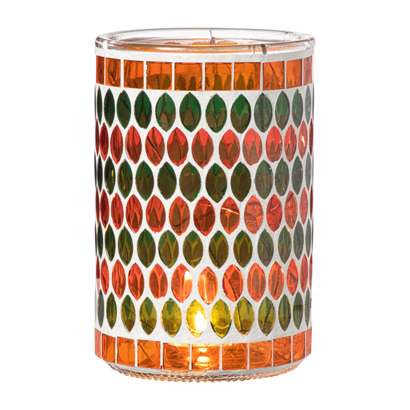 Waxinelichthouder mozaïek - oranje/groen - ø10x15 cm