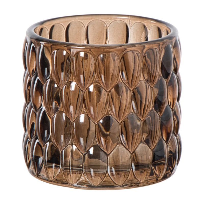 Waxinelichthouder bubbel glas - bruin - ø9.4x8.7 cm