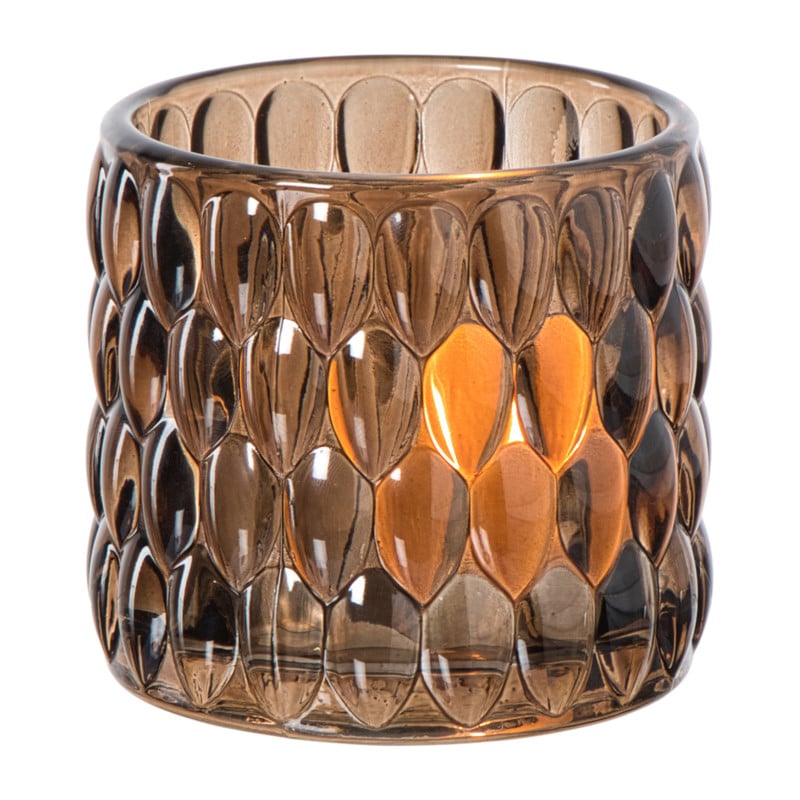 Waxinelichthouder bubbel glas - bruin - ø9.4x8.7 cm