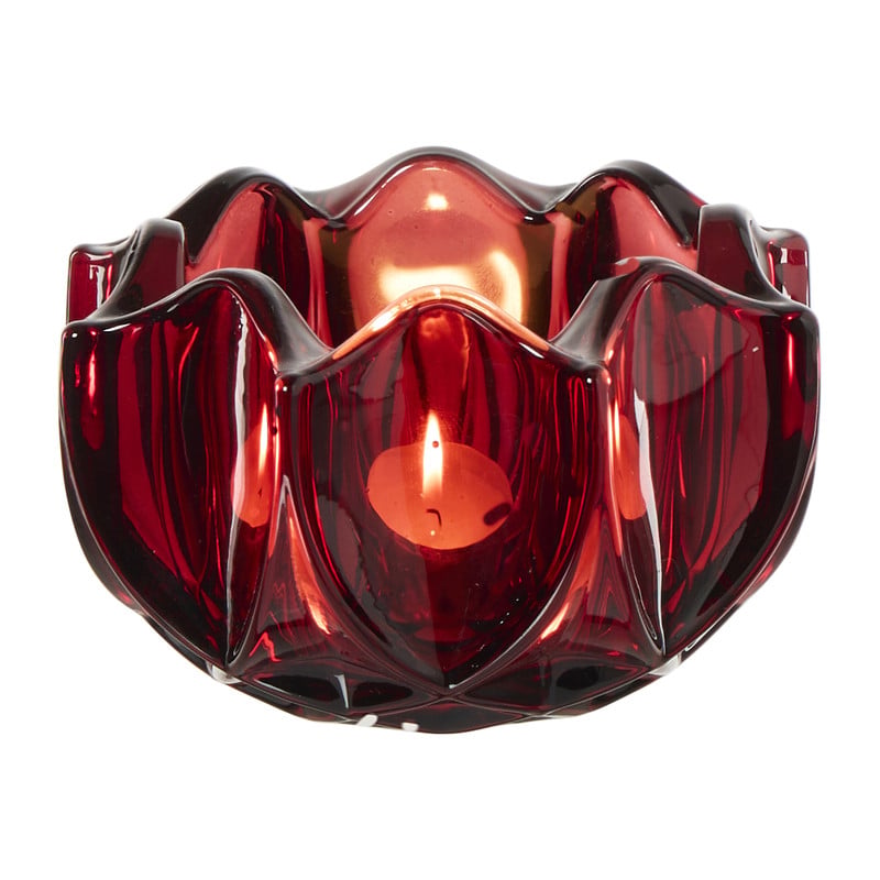 Waxinelichthouder bloem - bordeaux rood - ø9x5 cm