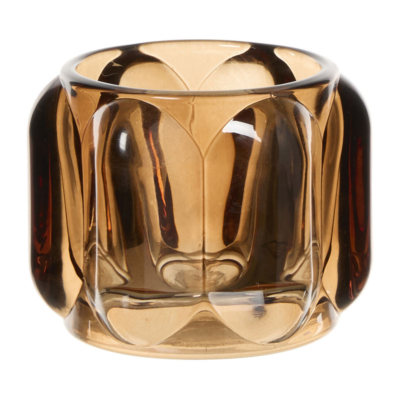 Waxinelichthouder glas - bruin - ø8.2x6.5 cm