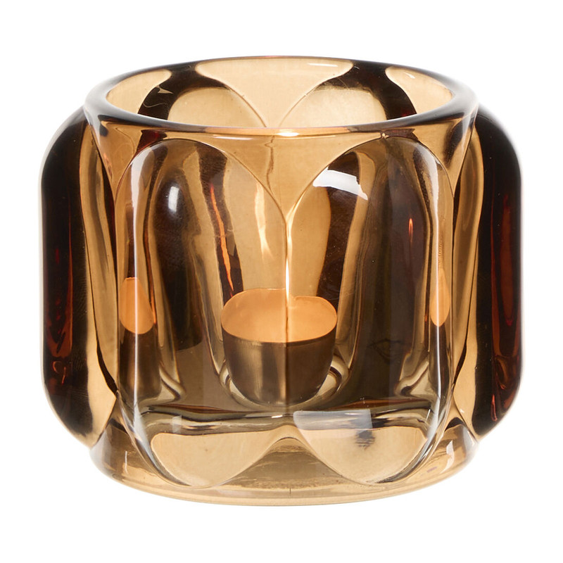 Waxinelichthouder glas - bruin - ø8.2x6.5 cm