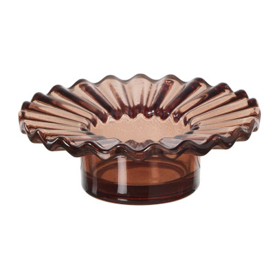 Waxinelichthouder golf glas - bruin - ø10x3 cm