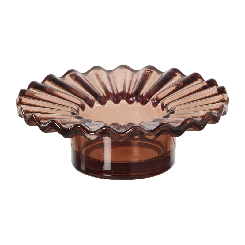 Waxinelichthouder golf glas - bruin - ø10x3 cm