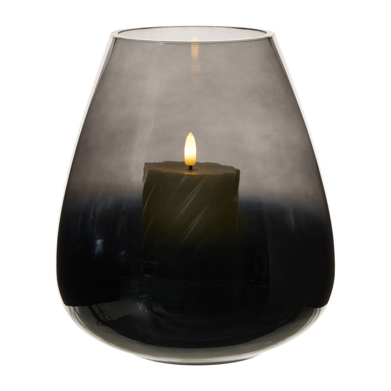 Windlicht smoked - zwart - ø20x23 cm