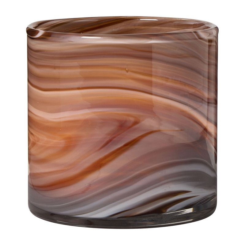 Waxinelichthouder marmerprint groot - bruin - ø10x10 cm