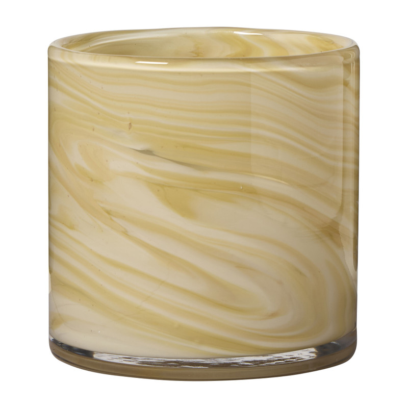 Waxinelichthouder marmerprint groot - beige - ø10x10 cm
