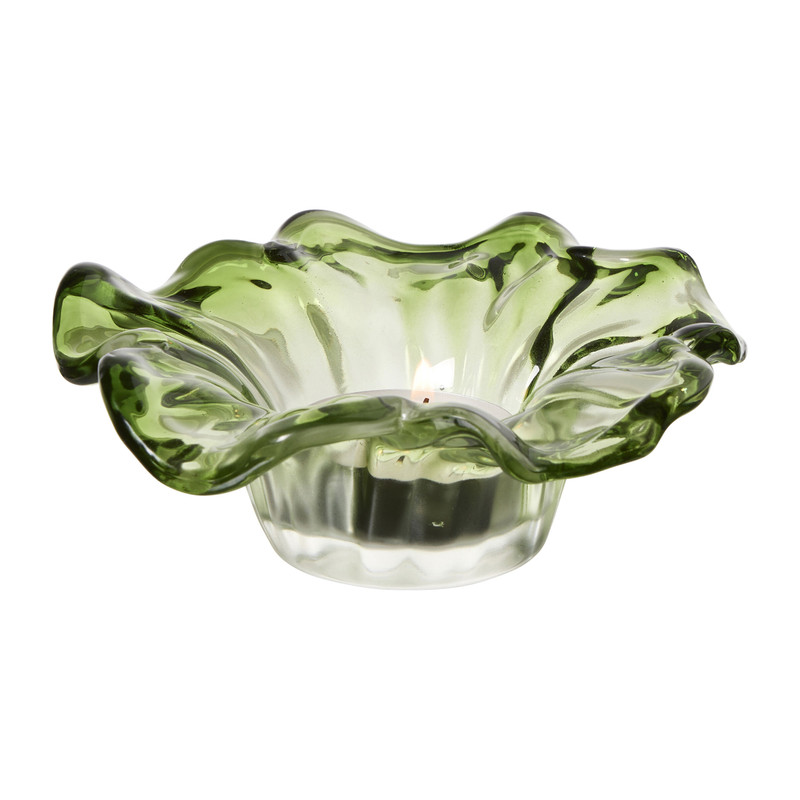 Waxinelichthouder bloem - groen - ø12x4.5 cm