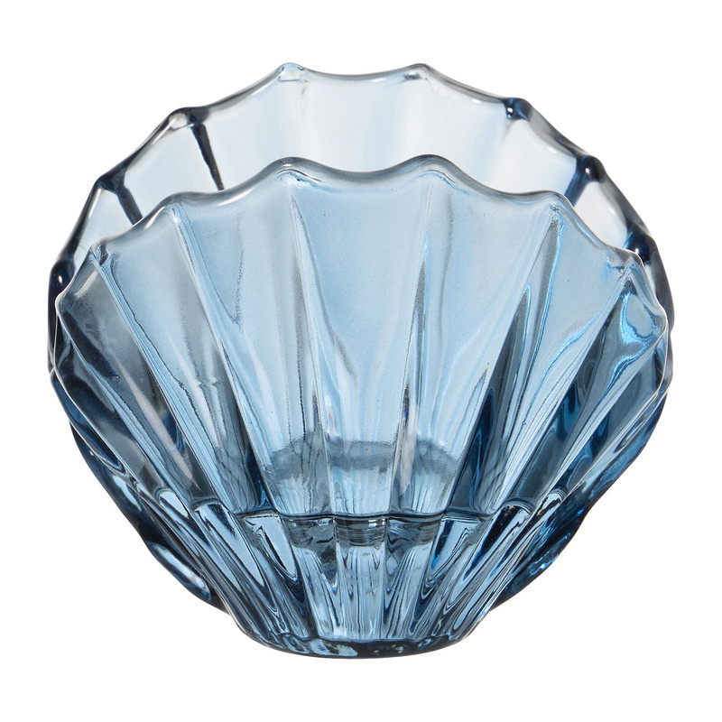Waxinelichthouder schelpje - blauw - ø9x7.6 cm
