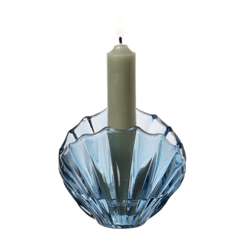 Waxinelichthouder schelpje - blauw - ø9x7.6 cm