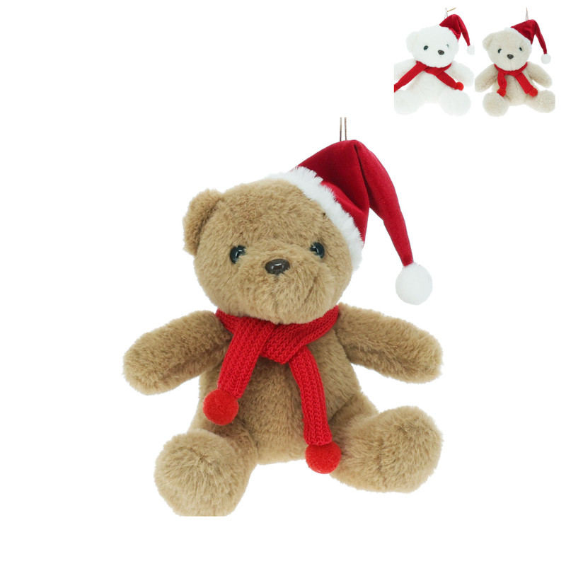 Knuffel beer met kerstmuts - 13 cm - diverse varianten