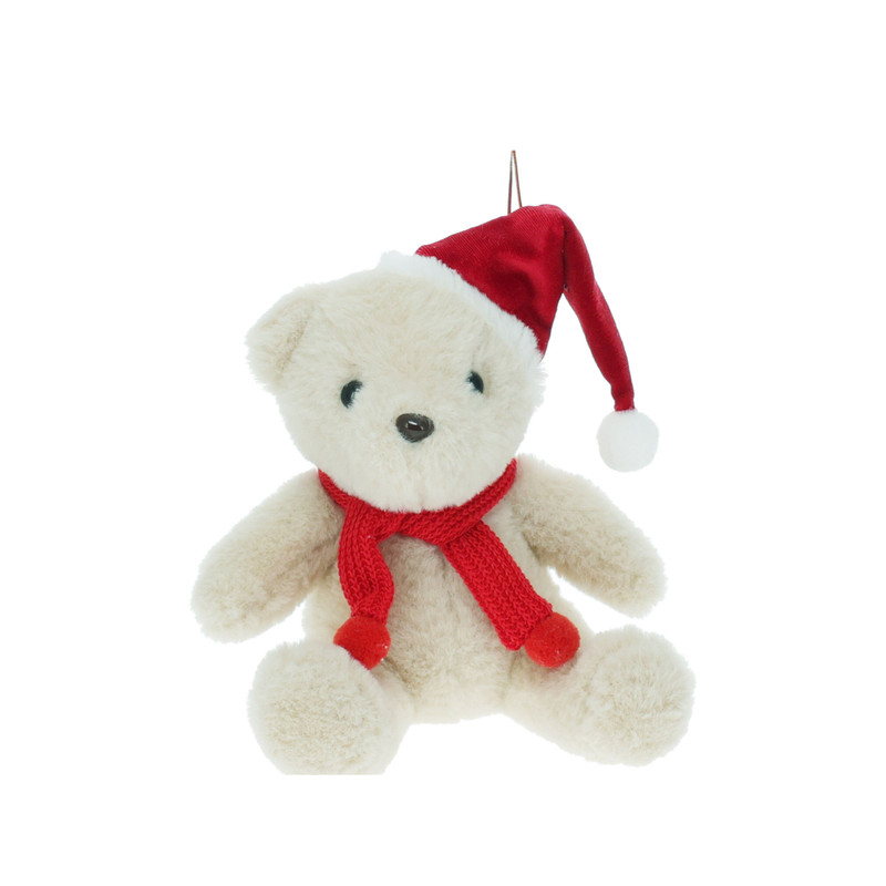 Knuffel beer met kerstmuts - 13 cm - diverse varianten