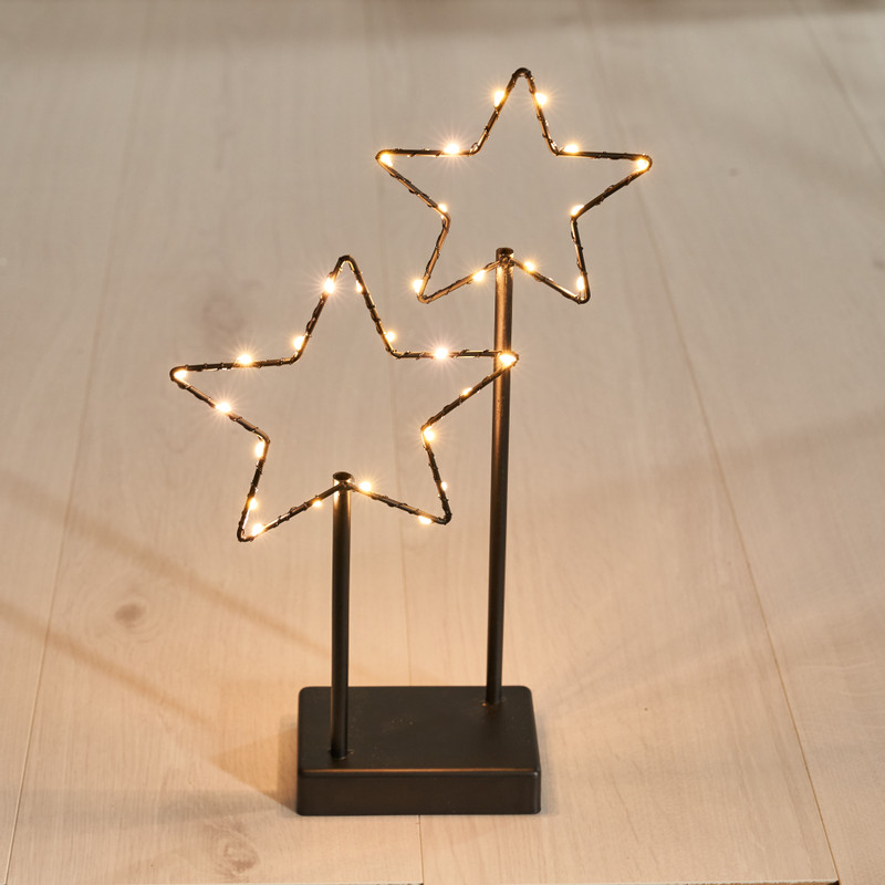 Sterren deco met verlichting - zwart - 38 cm