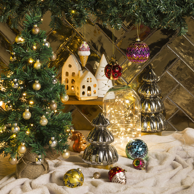 Kerstboom lamp - grijs - 13.5x13.5x20 cm