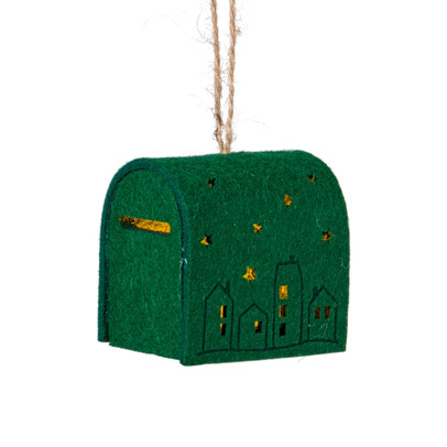 Kersthanger brievenbus - groen - 6.5x6x4.5 cm