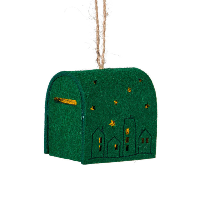 Kersthanger brievenbus - groen - 6.5x6x4.5 cm