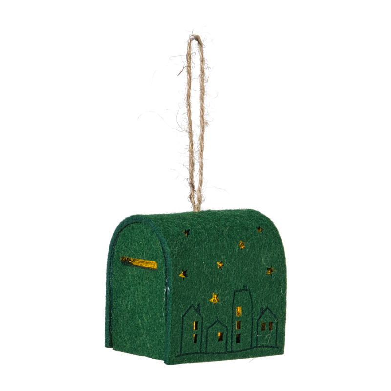 Kersthanger brievenbus - groen - 6.5x6x4.5 cm