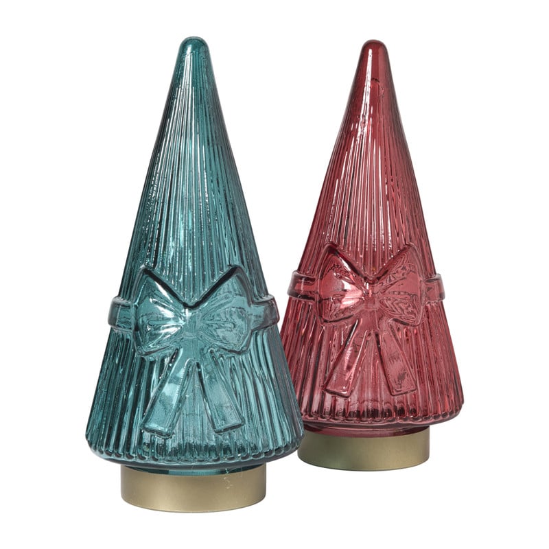 Kerstboom beeldje glas - rood - ø10.5x22.6 cm
