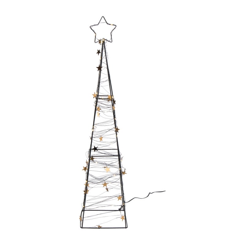 Kerstboom met LED lampjes - zwart/goudkleurig - 60 cm