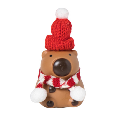 Kerstbeeldje capibara met LED - rood/bruin - 10 cm